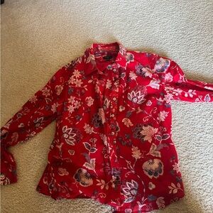 Talbots Red Floral Button Down Shirt